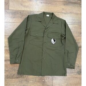 Vintage 80s Military Utility Shirt OG-507 Grateful Dead Patch Large Green